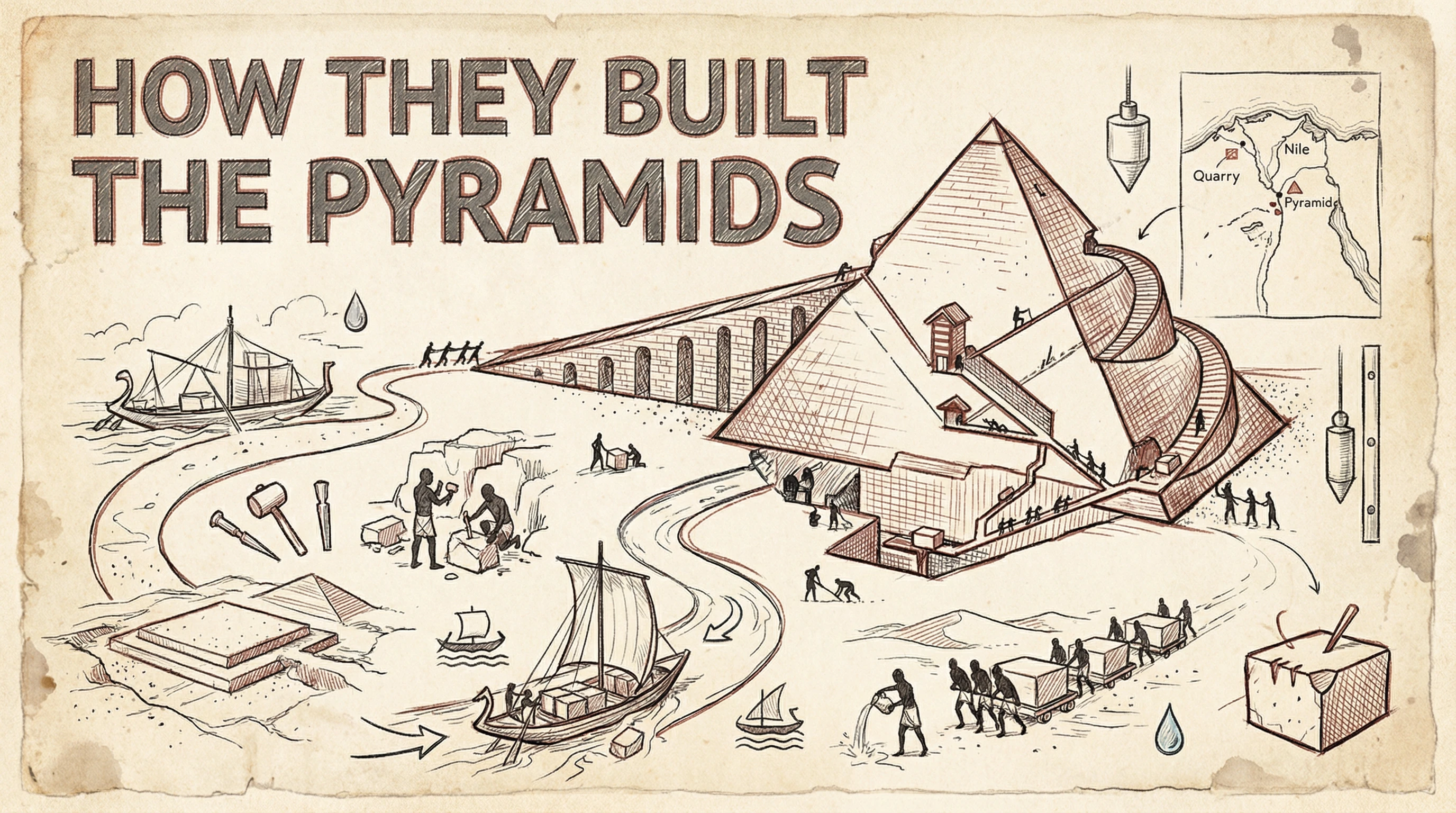 Explain how the pyramids were built, end with an open-ended question